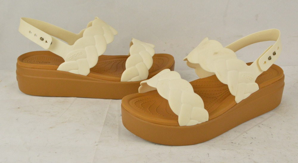 Crocs Brooklyn Woven Low Wedge Sandals Chalk Women’s Size 10 W 209977